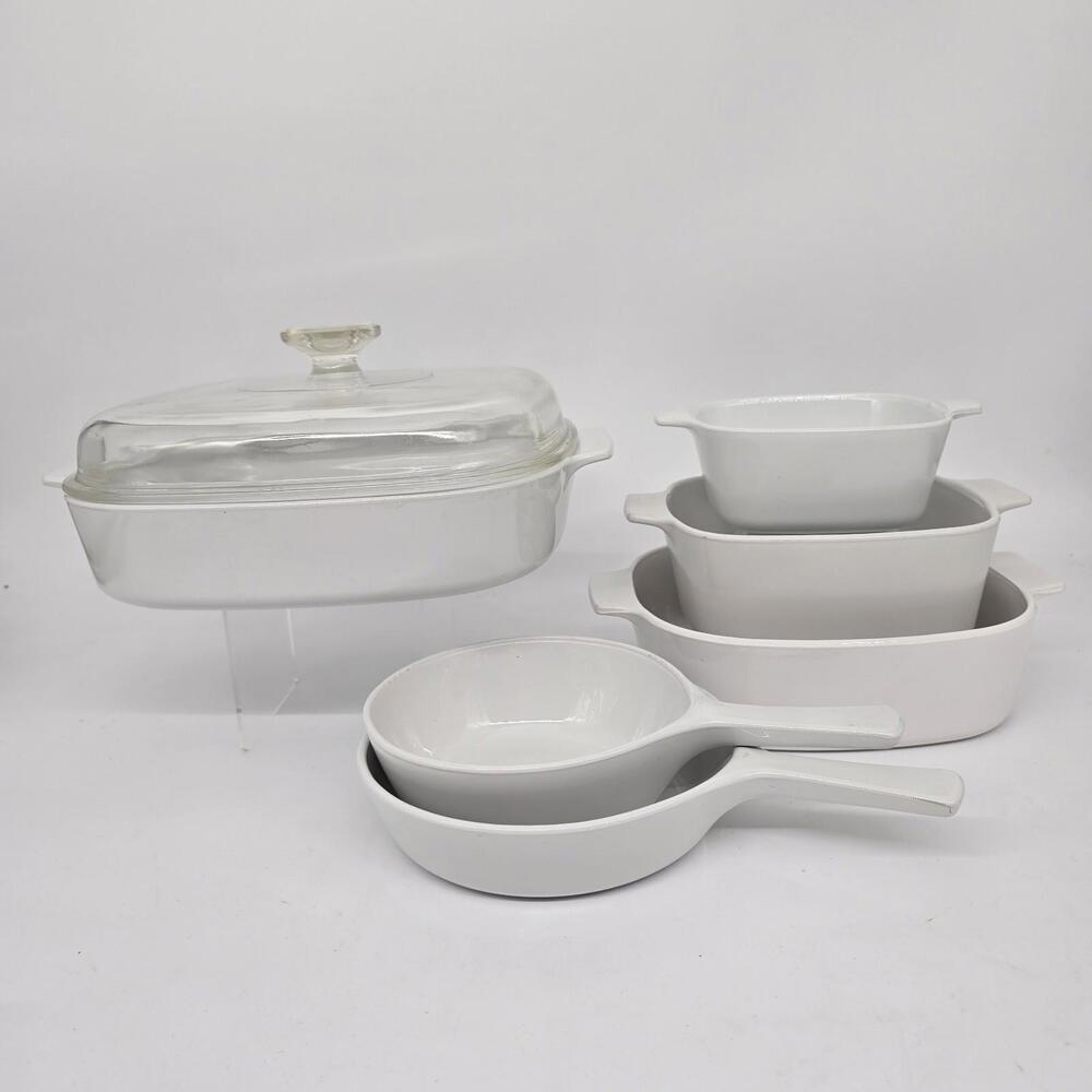CorningWare 7-Pc Cookware Casseroles And Saucepan White Set Made In USA
